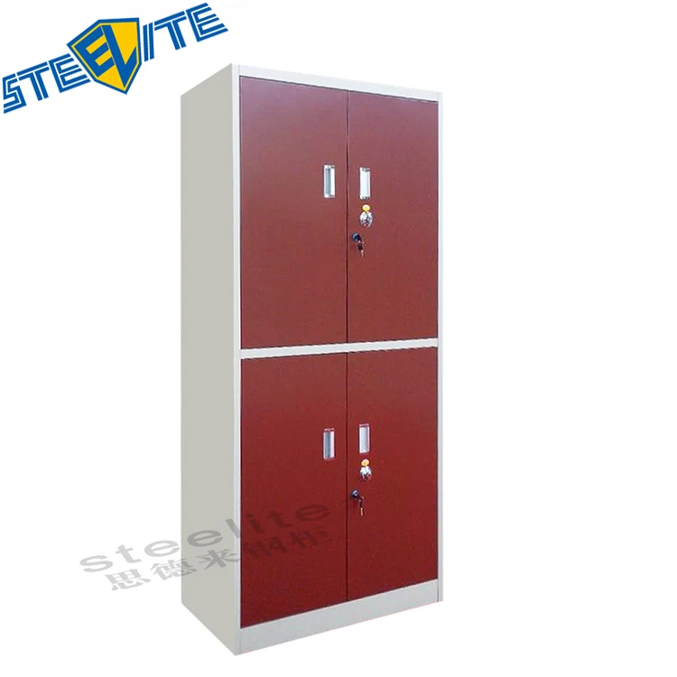 Knocked Down High Gloss Red 4 Door Steel Wardrobe 4 Door