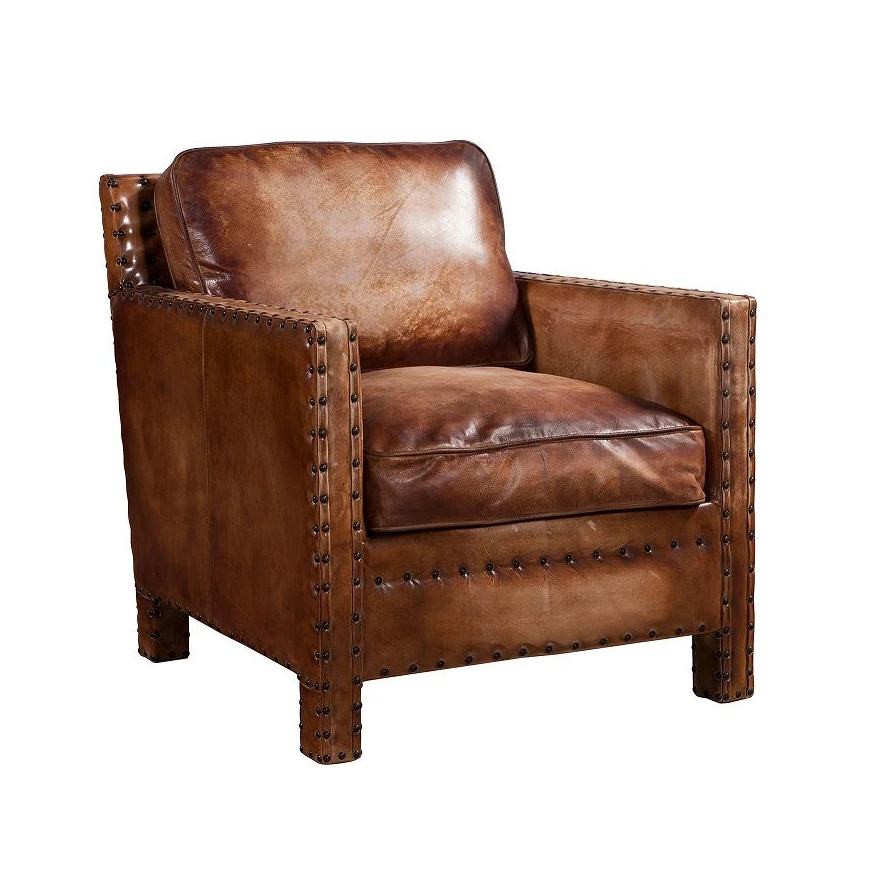 Wood Leg Vintage Leather Chair With Rivets Buy Wood Leg Vintage