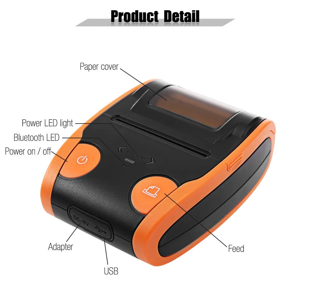 Fast Shipping Mini Mobile Android Bluetooth Thermal Printer Receipt POS Printer with Power display