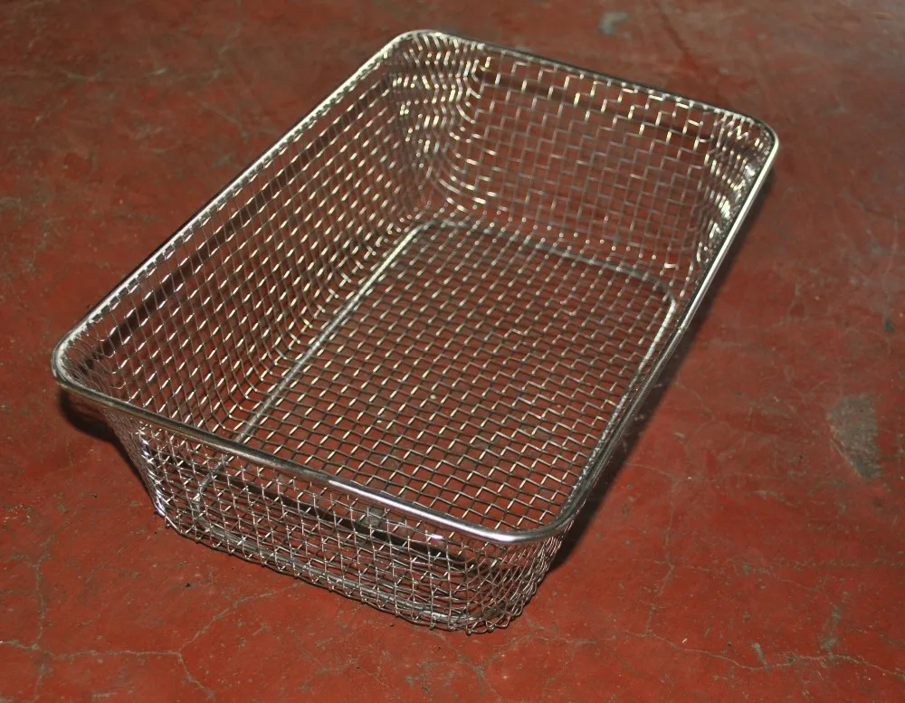 Metal Stainless Steel Woven Wire Mesh Storage Basket For Glass Bottle