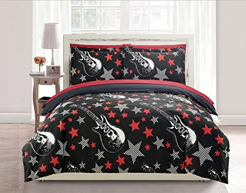 Buy 2 Piece Kids Black Red Grey Rock And Roll Theme Comforter Twin