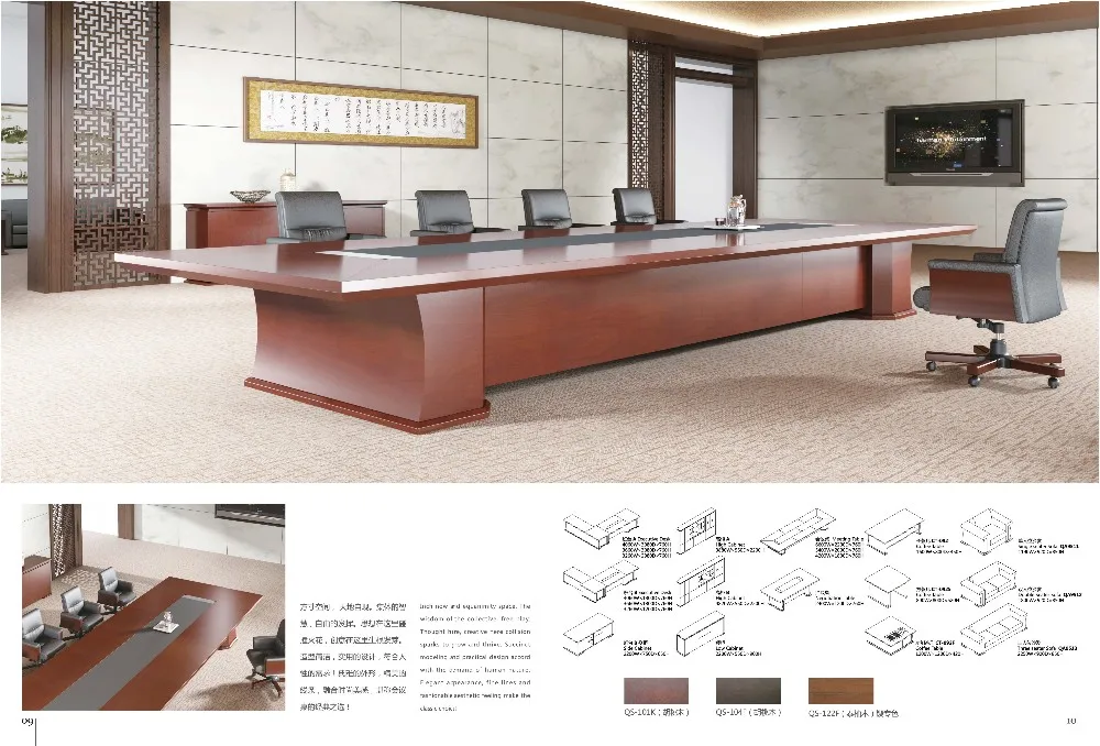 Luxury Wooden Office Desk With Thailand Teak Veneer Office