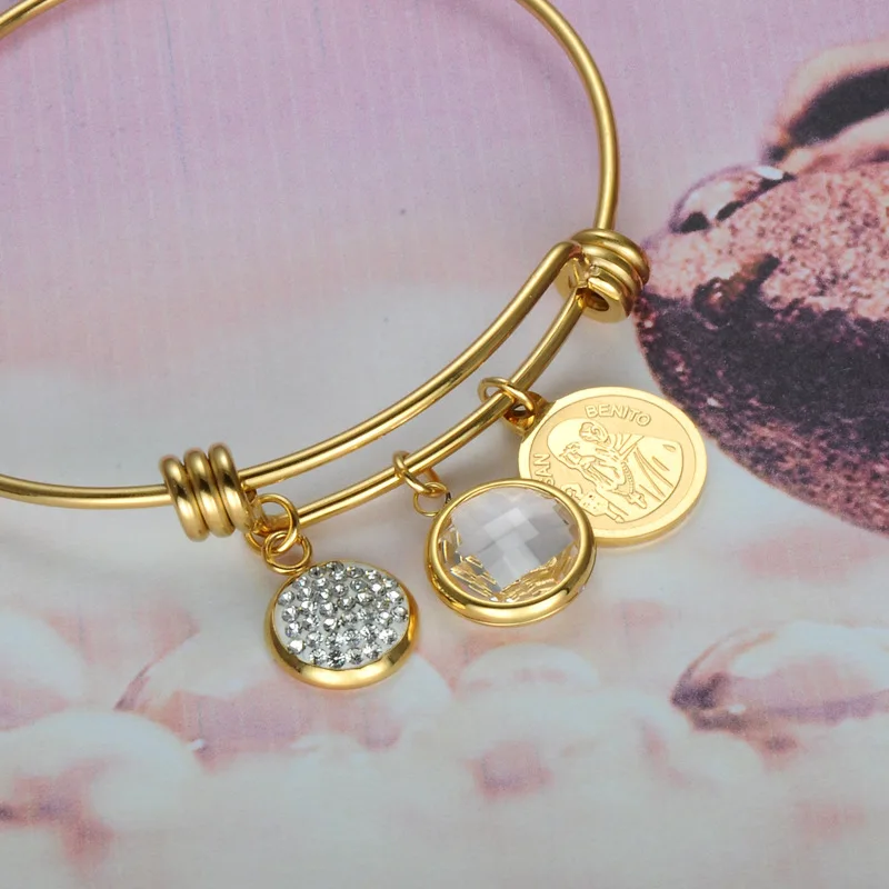 Gold Jewelry Stainless Steel Religious Catholic Bangle Wire Twisted