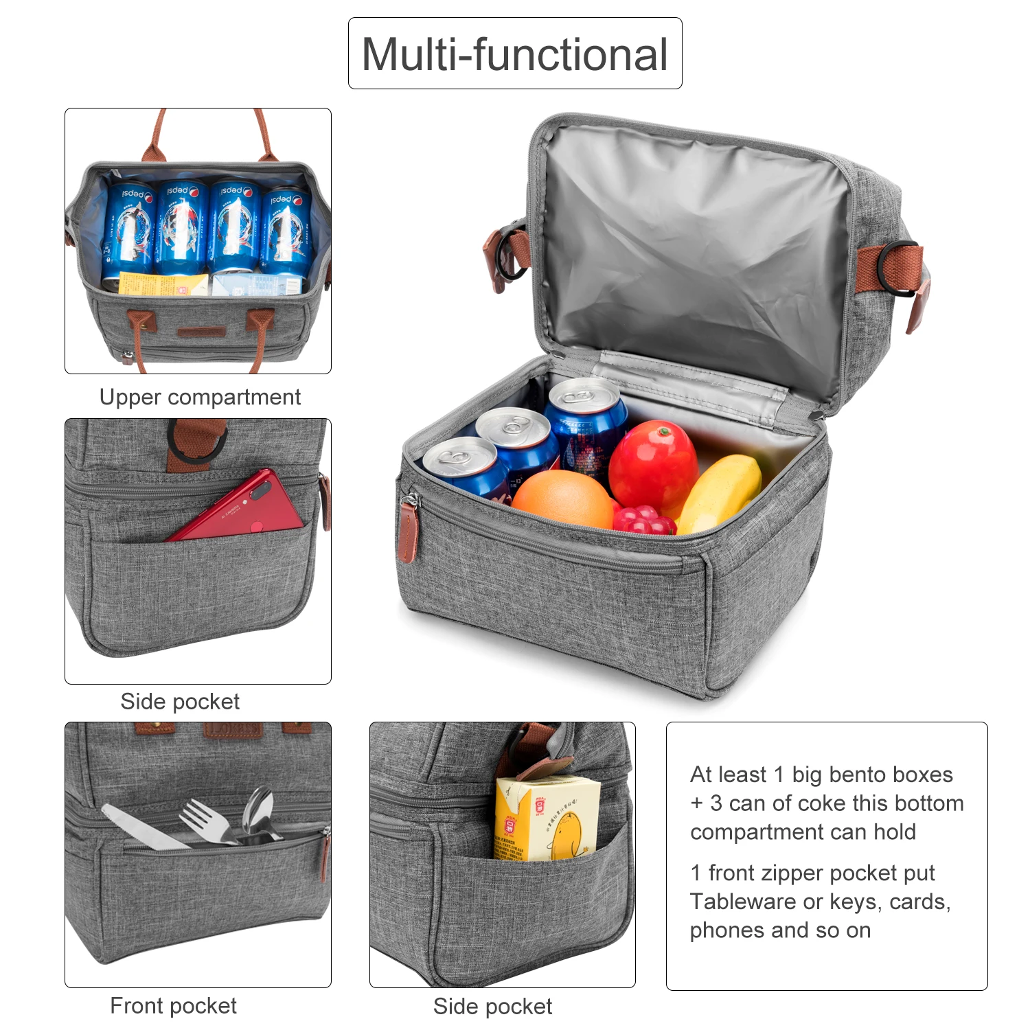 double decker insulated lunch bag