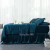 Charmeuse Mulberry Silk Bed Sheet Set,Seamless, Deep Pocket (Queen, Peacock Blue)