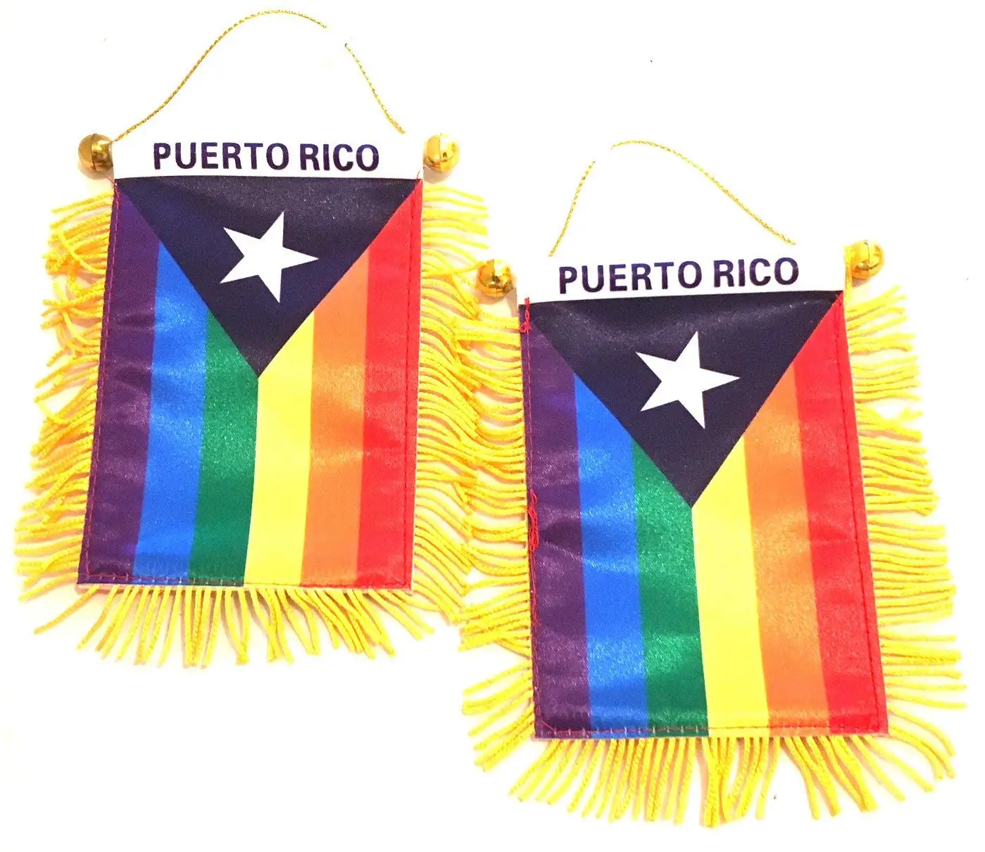 Puerto Rico Small 4 X 6 Inch Mini Flag Banner Rearview Mirror Boricua Puerto Rican Flag Fringed 3039