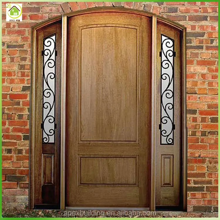 Antique Flat Solid Wood Arch Main Doors Design With 2 Sidelights Buy Flat Solid Wood Doors Antique Main Door Design Solid Wood Arch Door Product On