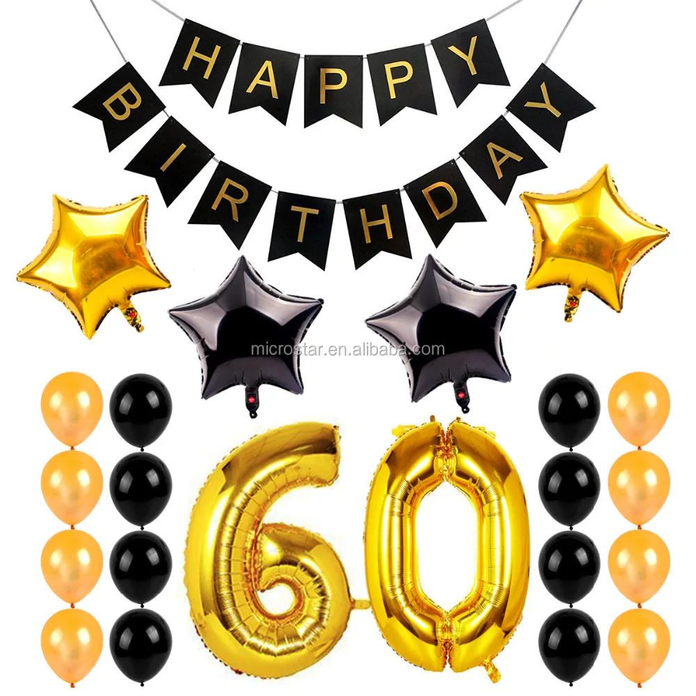 A0048 Black Gold Latex Balloon Birthday Banner 60th Birthday Party