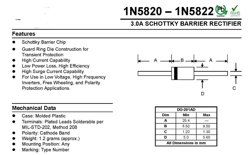 Original MIC 1N5821 IN5821 Schottky Barrier Rectifier Diode DO-27 F05