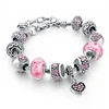 Pink Pulseiras Femininas Silver Plated Jewelry Femme Bracelet DIY Crystal Beads Charm Bracelets