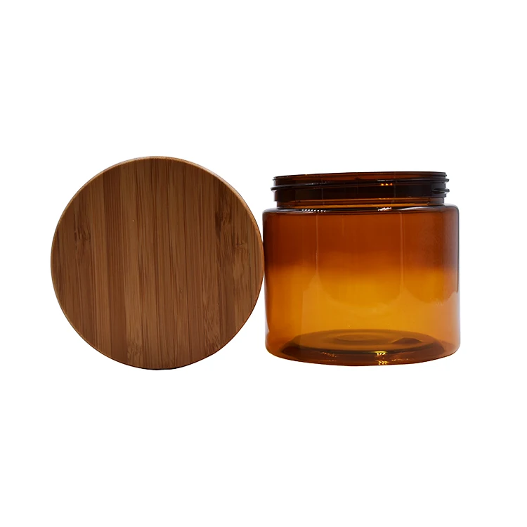 Bamboo Food Container 500g Pet Plastic Jar With Bamboo Lid Plastic