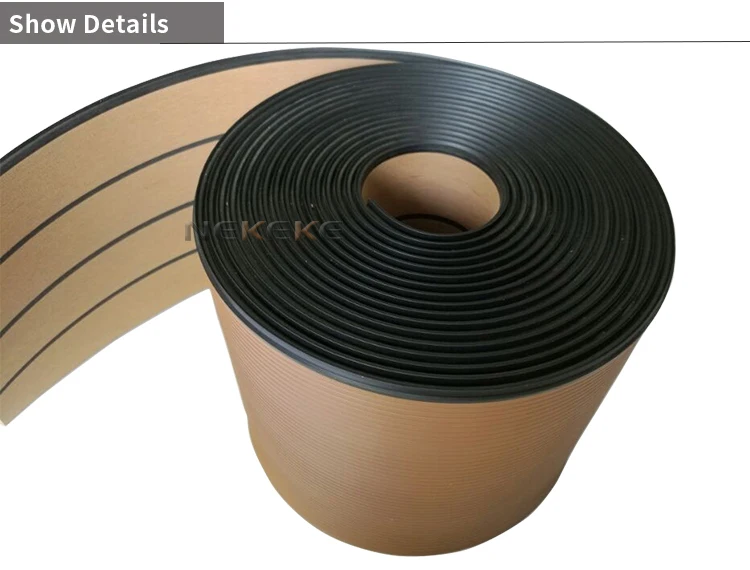 25 Meter Roll 200mm Wide Synthetic Teak Decking With Black Caulking Line Stripe