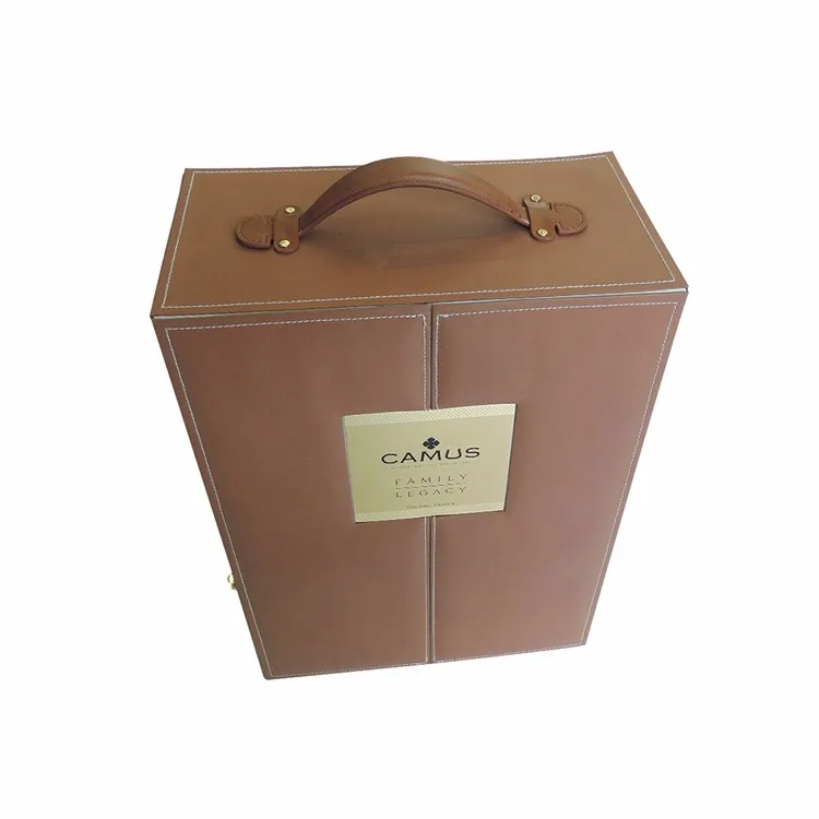 Luxury Cardboard Wine Packaging Box With Handle Leather Wine Glass