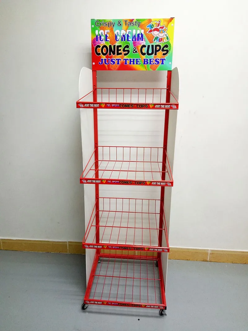 Red Color Metal Wire Potato Chips Display Shelf Replaceable 4 Layers