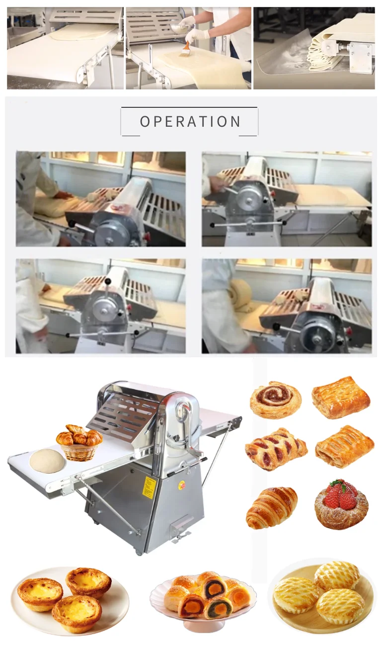 Puff Pastry Sheet Making Machine Maker,Automatic Commercial Dough Roller Belt 520 630mm Sheeter