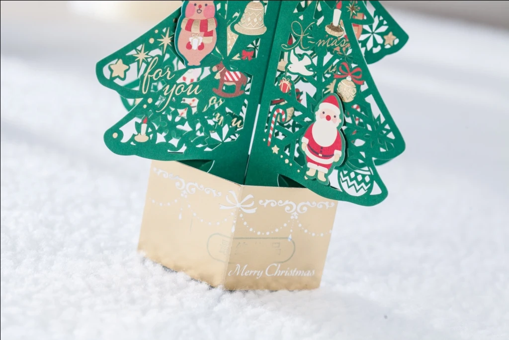 Wishmade Laser Cut Handmade 3d Christmas Tree Shape Greeting Card With Red/green Envelope