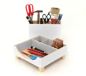 White Office Accessories Wooden Desk Organizer Box Set High Wooden Desk Organizer Box Set