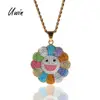 Wholesale Fashion Colorful Sun Flower Crystal Pendant Stainless Steel Trendy Rapper Gold Chain Necklace Jewelry Charms