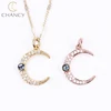 Latest design micro cz abalone shell pave crescent moon necklace