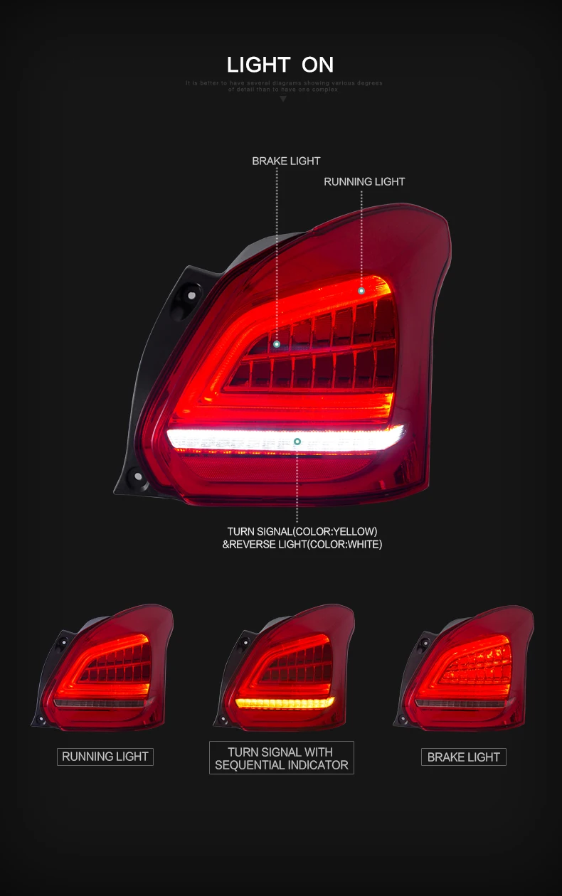 VLAND factory for Car assembly for Swift LED Taillight 2017-UP for Swift full LED rear lamp  with moving turn signal Tail lamp