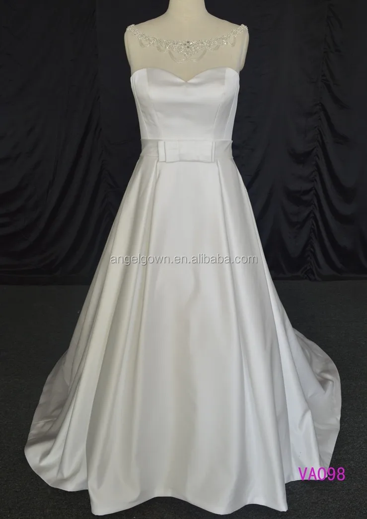 Va098 Boat Neckline Low Back With Pearl Beading France Design Satin Va098 Boat Neckline Low Back With Pearl Beading France Design Satin Long Train Wedding Dress