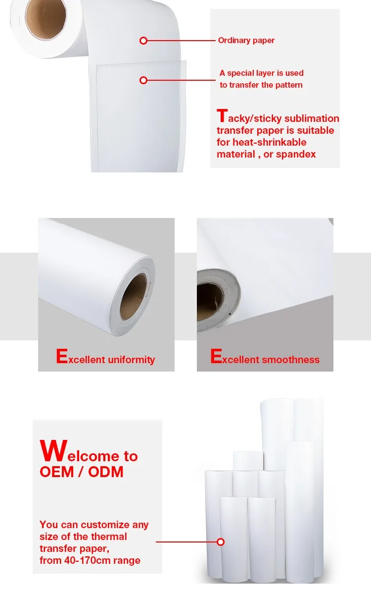 100gsm 1118/1520/1600mm White Inkjet Sublimation Paper For Polyester