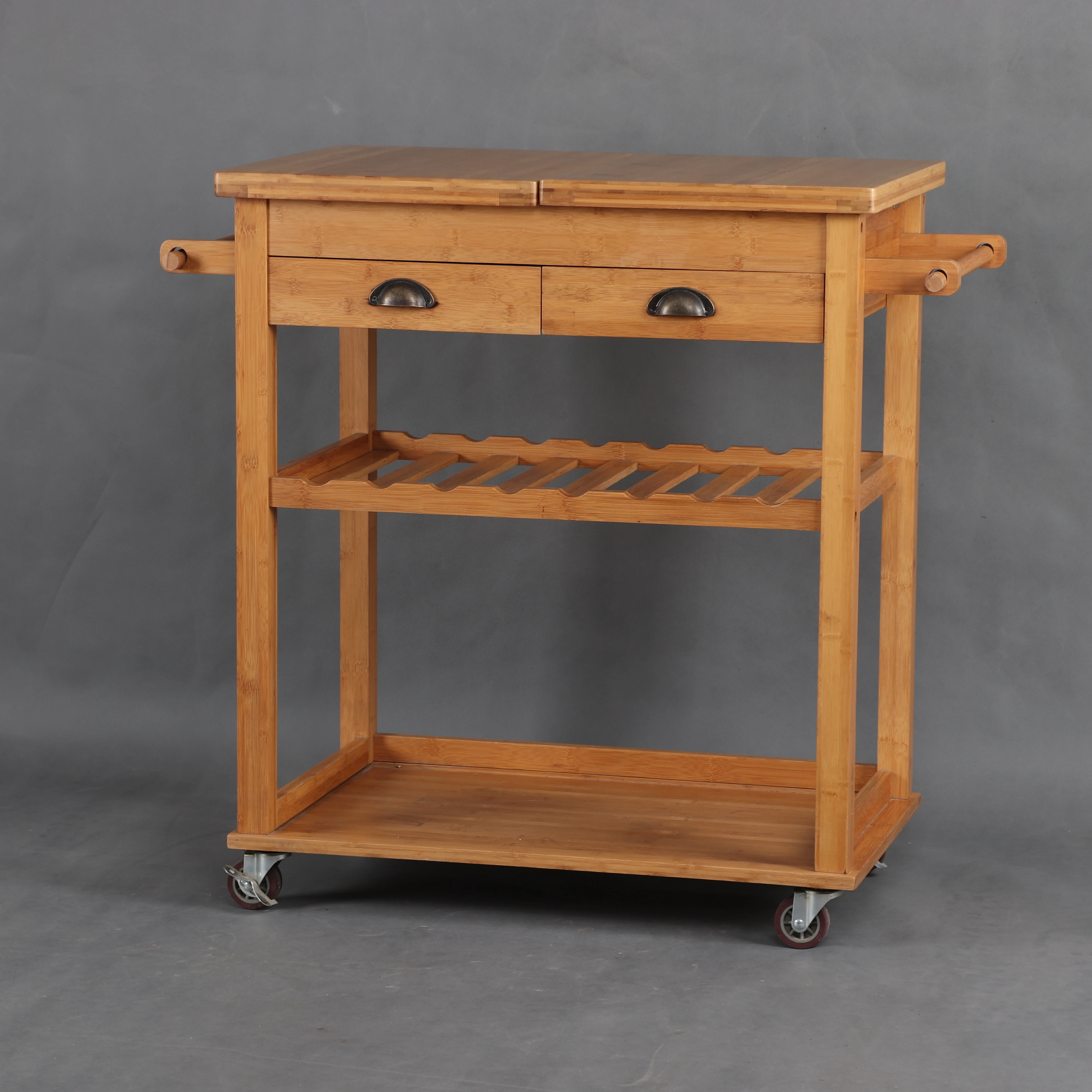 
Bamboo rolling furniture cart folding kitchen trolley with wine rack 