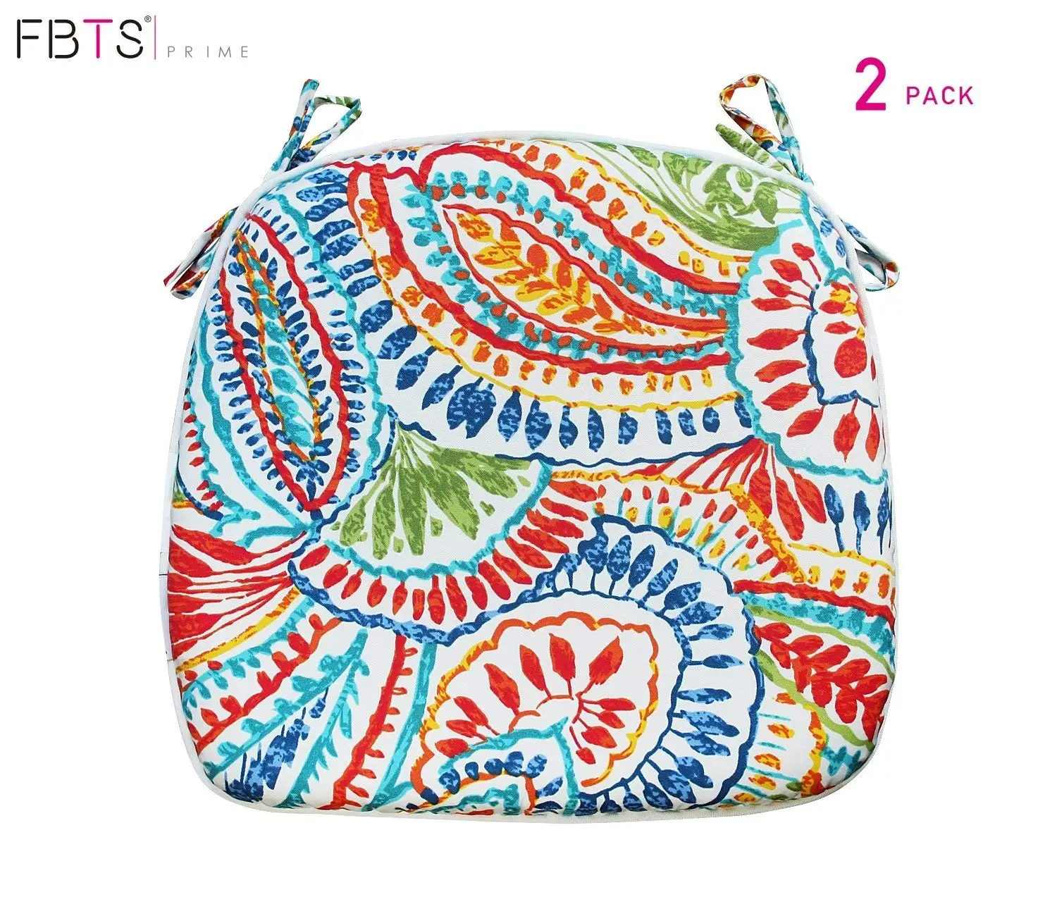 FBTS Prime Outdoor Chair Cushions (Set of 2) 16x17 Inches Patio Seat Cushions Red and Orange Paisley Square Chair Pads for Outdoor Patio Furniture Garden Home Office