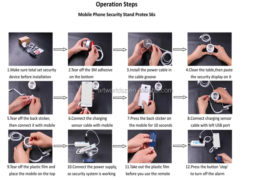 6 port Micro USB phone anti theft display stand with alarm Type C cable Light-ning cables acrylic phone shop display stand