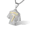 Custom Stainless Steel Hip Hop Ice Out Necklace 7 Ronaldo Shirt Pendant