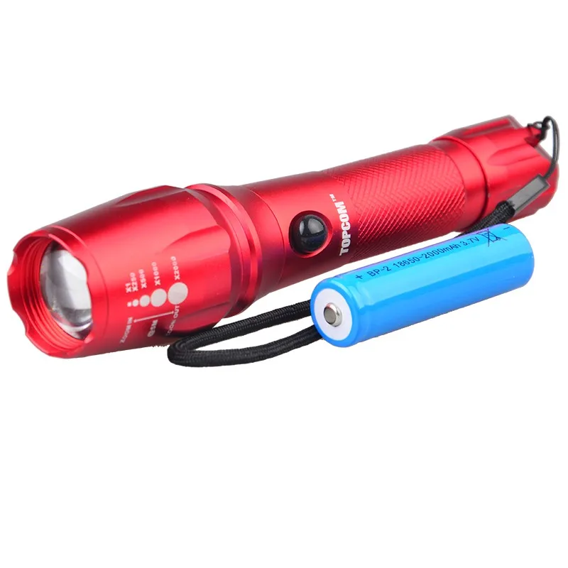 High Power 2000 Lumen Zoomable XM-L T6 LED Rechargeable Flashlight