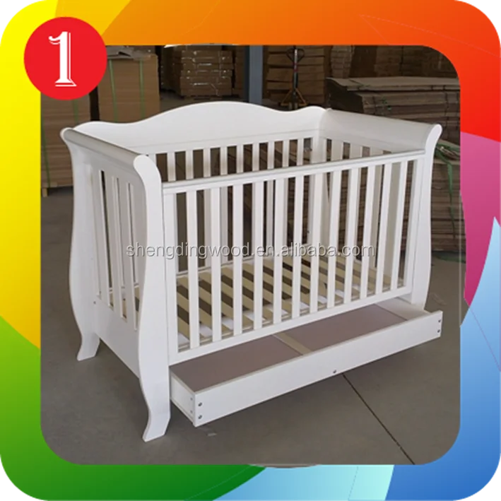 White New Zealand Pine 3 In 1 Baby Sleigh Cot Bed With Drawer