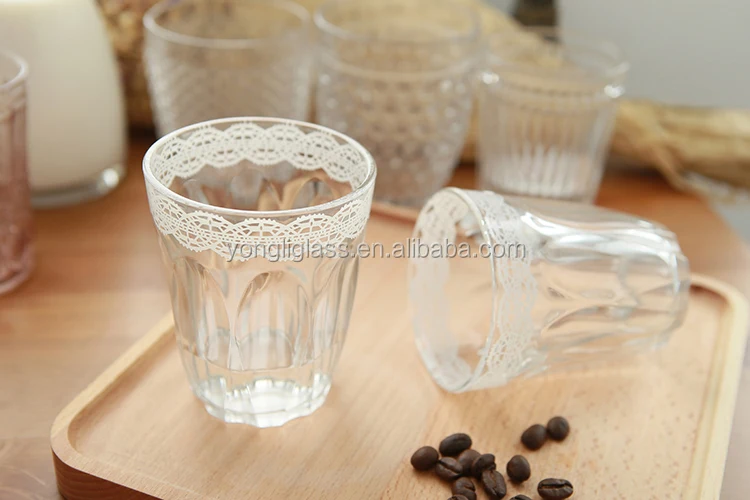Elegant glass coffee glass cups reusable coffee cup with lace printed on sale
