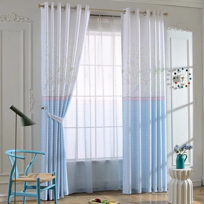 New Design White And Blue Plaid Curtains Fabrics