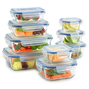 18 Pieces High Borosilicate Glass Crisper Box Set Food Storage Box ...