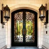 Full round top wrought iron entry double door with thermos break