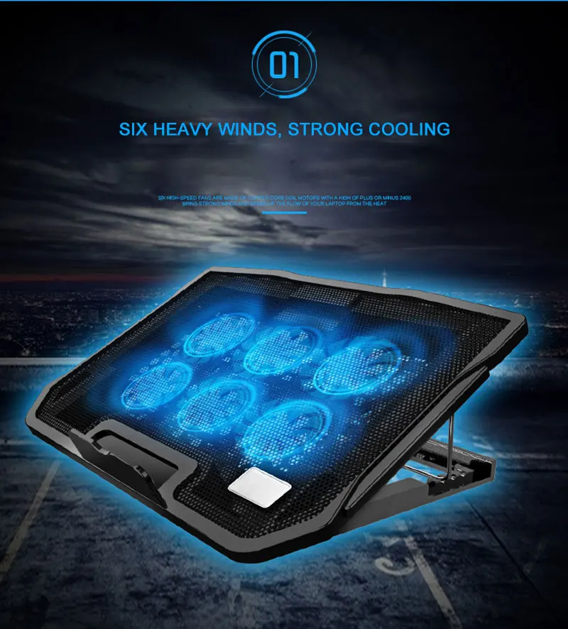 new design aluminum  laptop cooling pad with six cooler fans