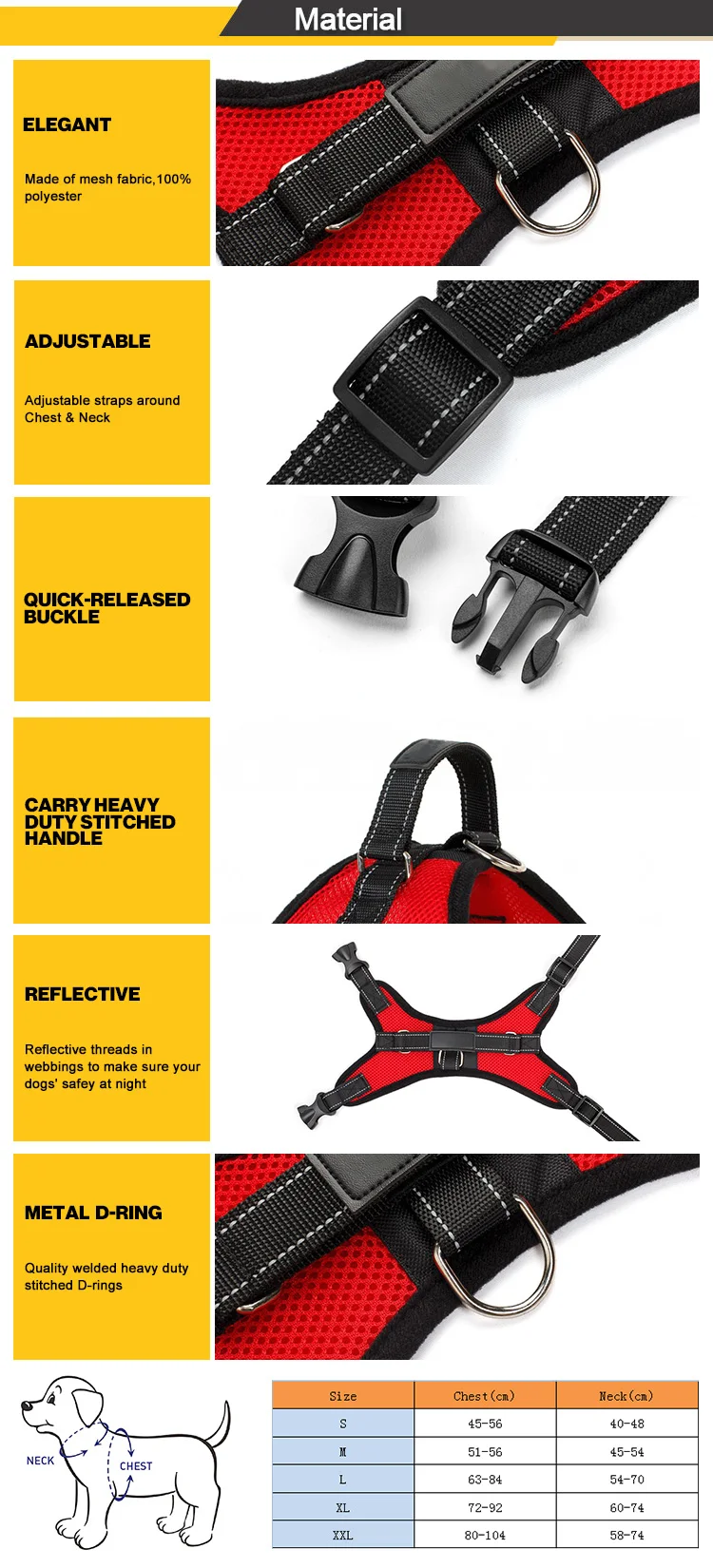 Supersteeds High Strength Big Dog Harness Easy Walking Training Dog Harness