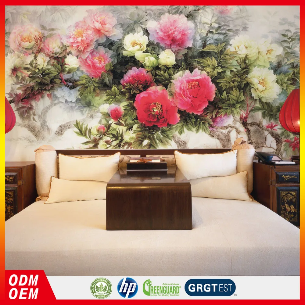 Chinese bloem schilderij behang boom pioenbloem foto 3d behang ...