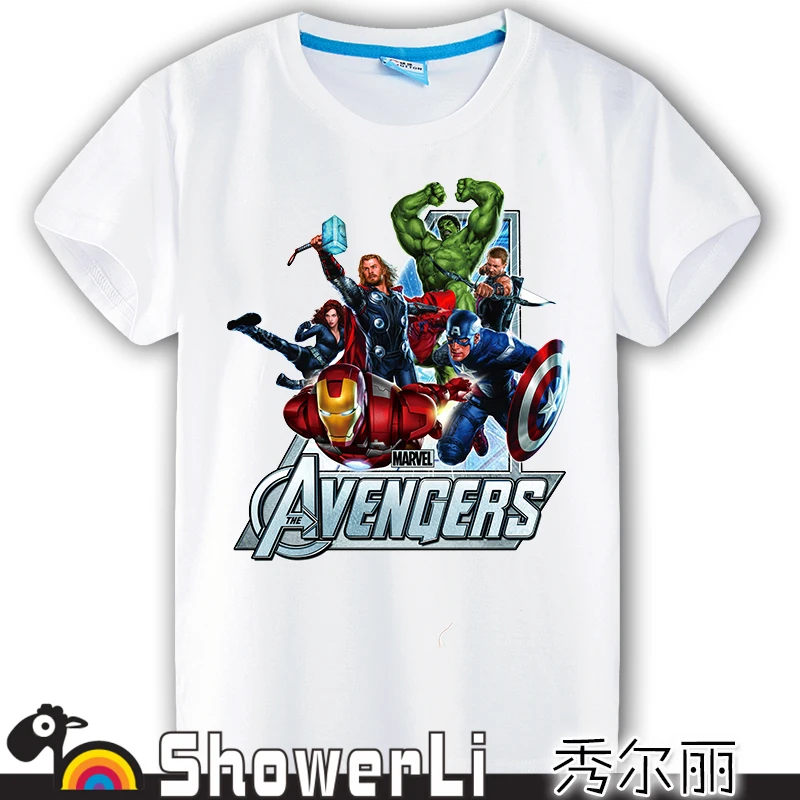 Cotton short sleeve big kids t shirts cute cartoon game big boy wear summer Avengers 2