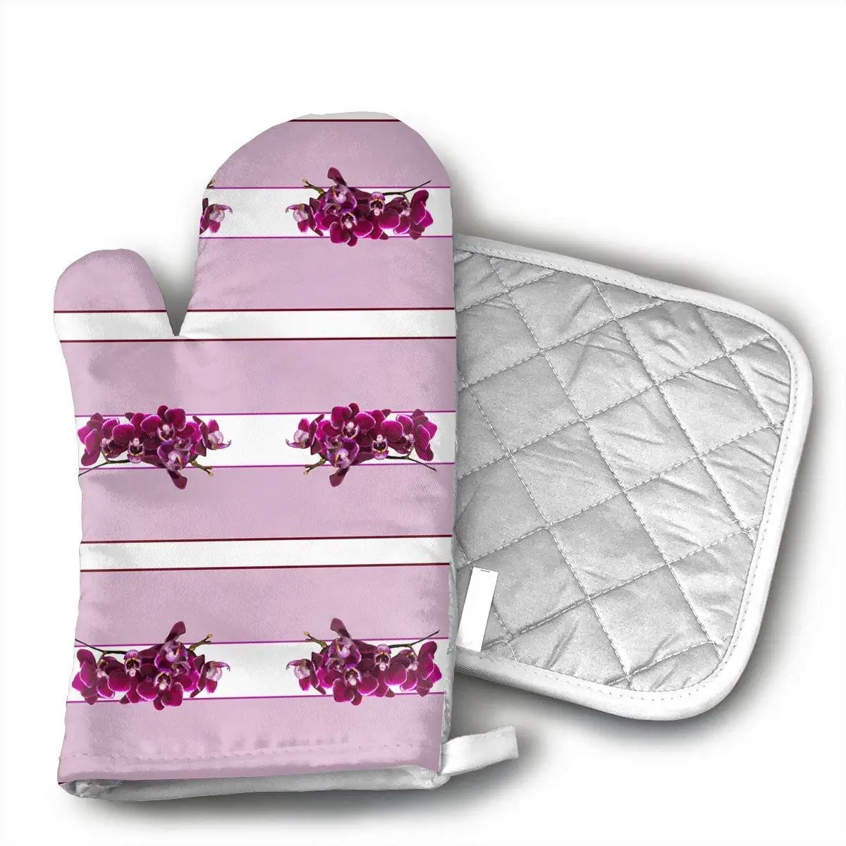 purple tea towels and oven gloves