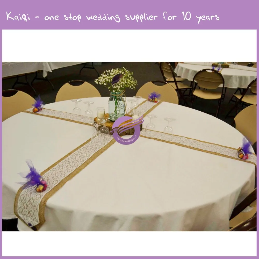 k8910 burlap table runner with lace