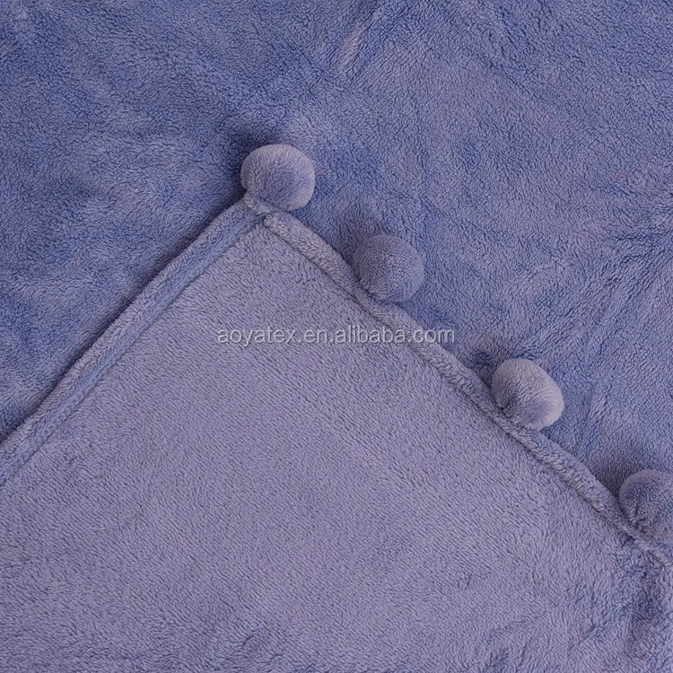 Coral Fleece Fashion Plain Spanish Blanket With Cute Pompom Buy Coral
