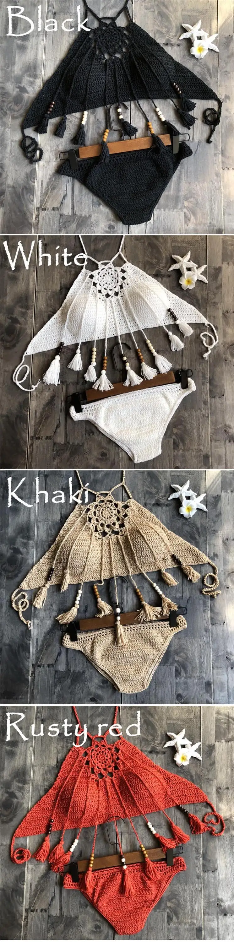 Hot sale high quality Australian fashion GIRL SEXY beachwear handmade tassel halter swimsuit tops crochet women bikini