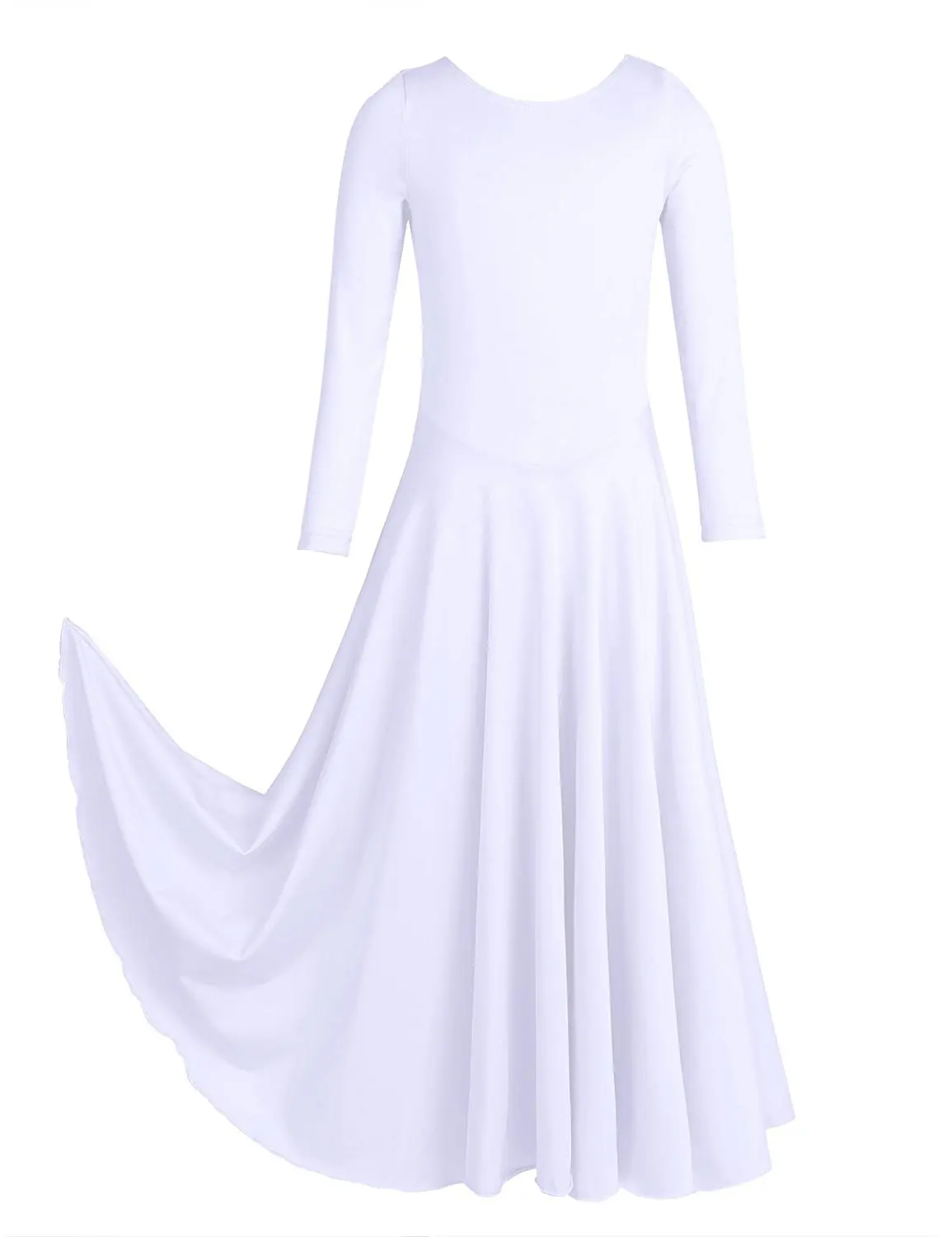 FMYFWY Girls Liturgical Praise Lyrical Dance Robe Dress Loose Fit Full Length Metallic Seamed Long Sleeve Worship Costume
