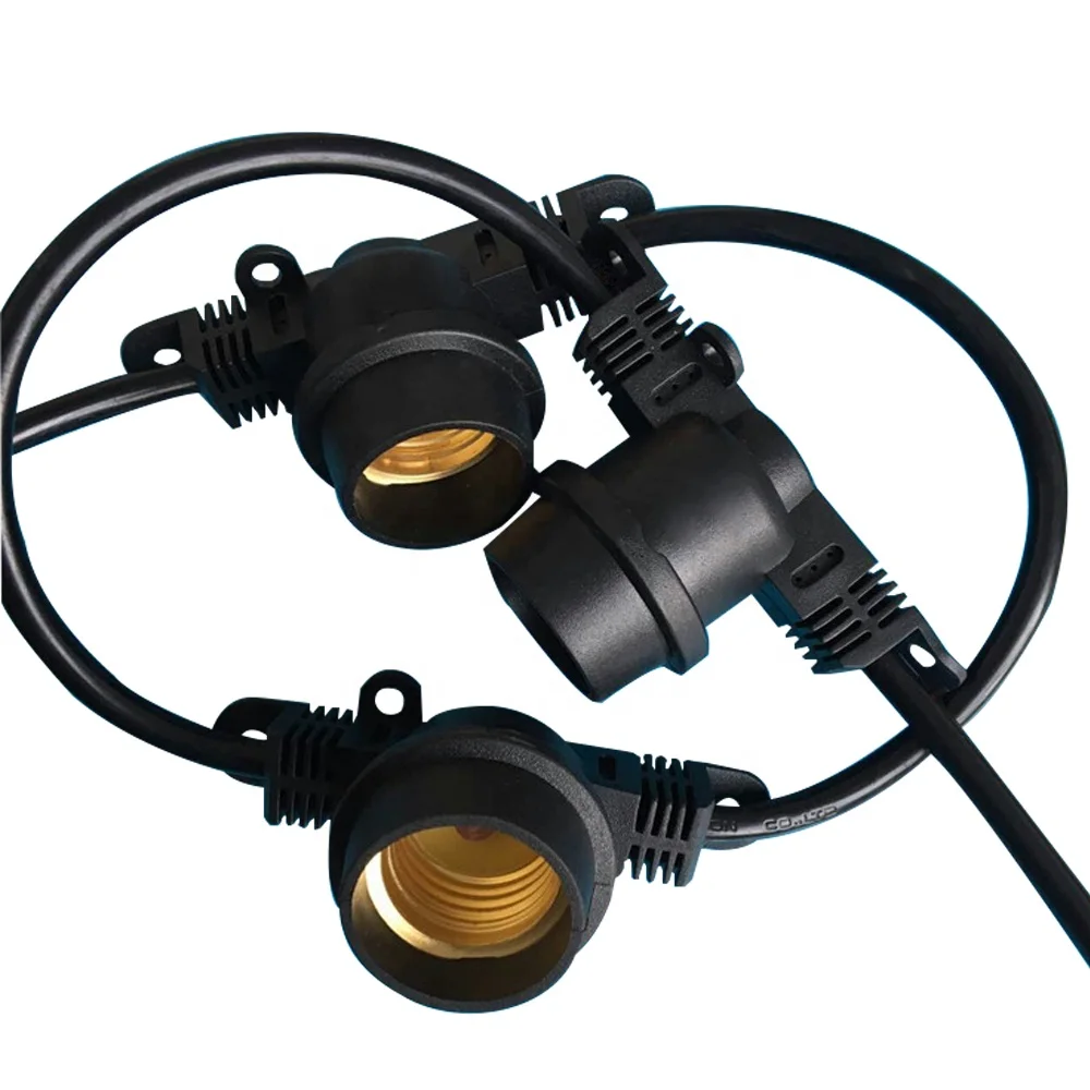 Black 48FT Waterproof Vintage Commercial Use Outdoor String Lights With 15 Heads E26 E27 sockets