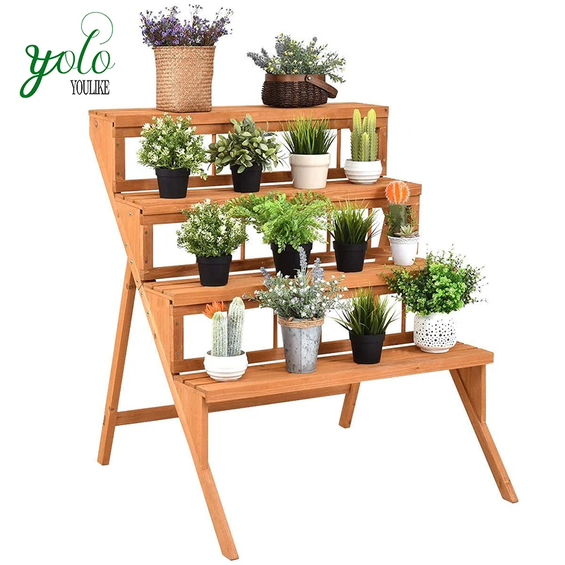 Detachable Mid Century Modern 4 Tier Bamboo Flower Display Shelves