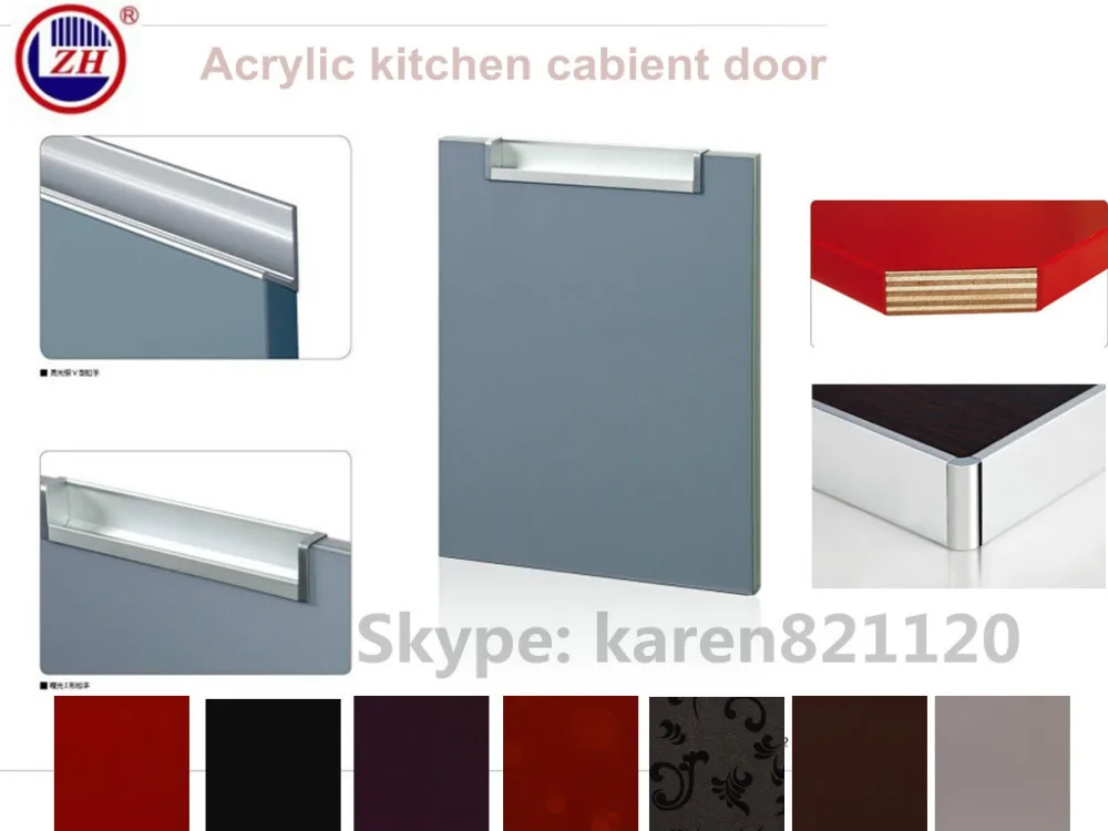 High Glossy Acrylic Mirror Finish Grey Color Kitchen Cabinet Doors