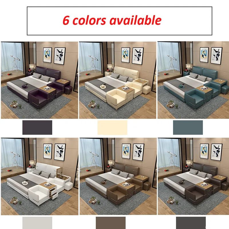 Hot selling multifunction modern leather bed with dresser mirror and sofa