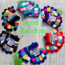 1Pair Send Random Korea New winter warm kids gloves knitted gloves children stripe gloves suit for 2-3 years Free shipping CG007